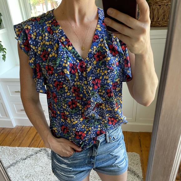 Ann Taylor Tops - Ann Taylor floral ruffle v-neck shell.